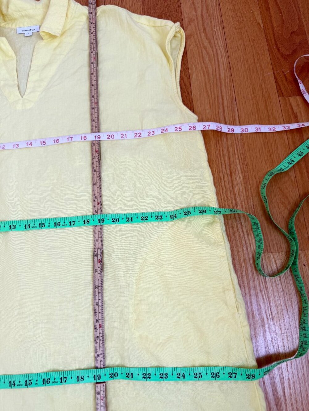 Chico’s Linen Dress Yellow Split Neck Collar Short Sleeves Plus (2X) - Picture 9 of 9
